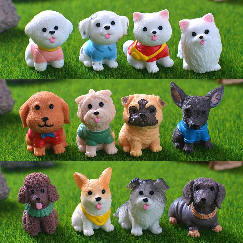 12pcs Figurines Miniatures Cute Simulation Dog Pomeranian Micro Landscape Ornaments Home Decoration Room Decor Desk Accessories
