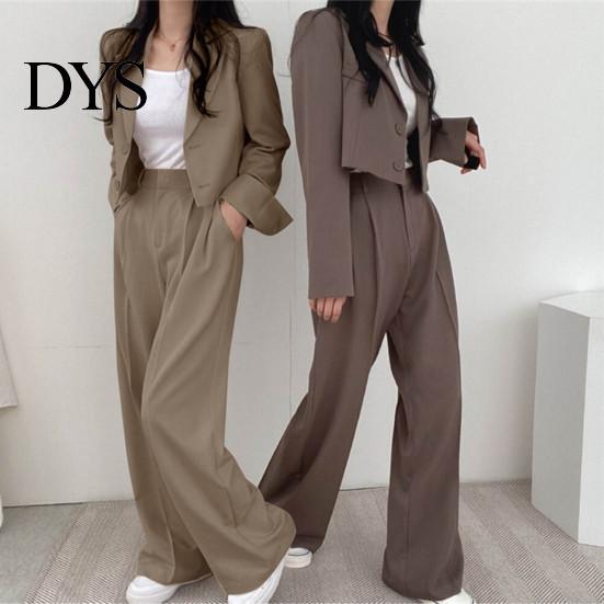 Lady Wide Leg Trousers 2 Pcs/Set Women Coat Pants Set Lapel Single-breasted Cardigan Long Sleeve Jacket High Waist Straight Formal Commute Outfit