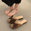 Korean Version of Bow-tied Cool Slippers for Women's Summer Wear 2025 New Versatile Pearl Bag Head Half Slippers Flat-bottomed Lazy Shoes