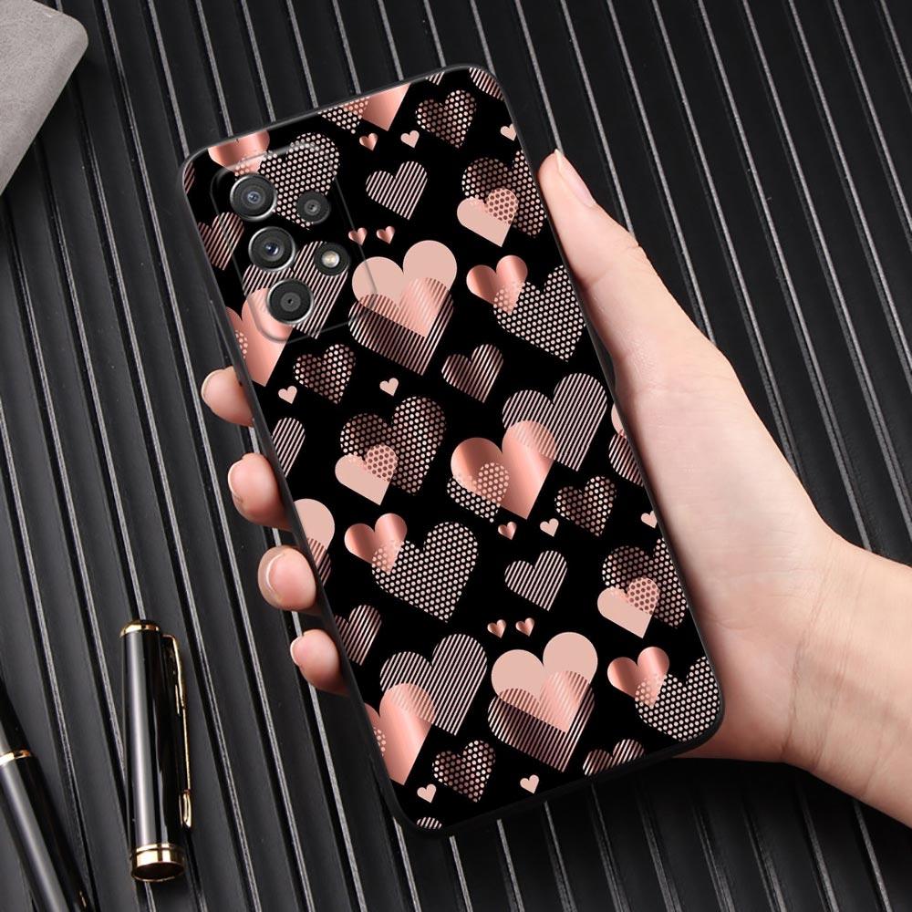 Pink Glitter Hearts Love Grass Leaf Phone Case For Samsung Galaxy A57 A56 A37 A55 A36 A26 A54 A52 A35 A34 A17 A16 A15 A07 Cover