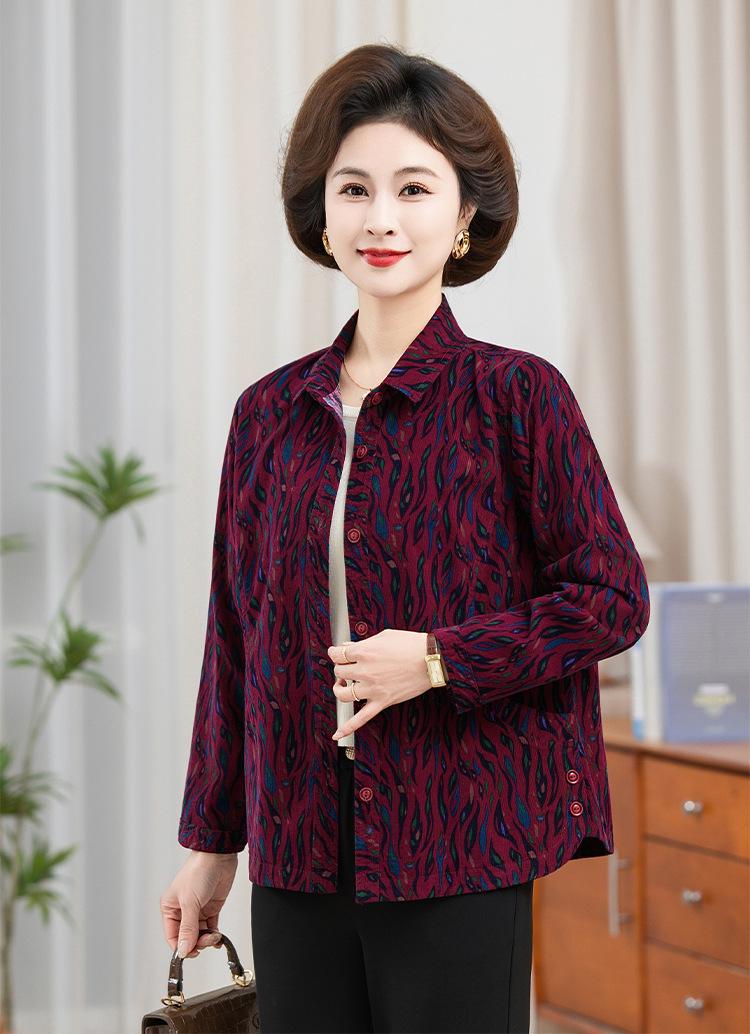 

Chic Spring & Autumn Printed Lapel Shirt for Middle-Aged and Elderly Women - Fashionable, Long-Sleeved, Loose Fit 2XL красный