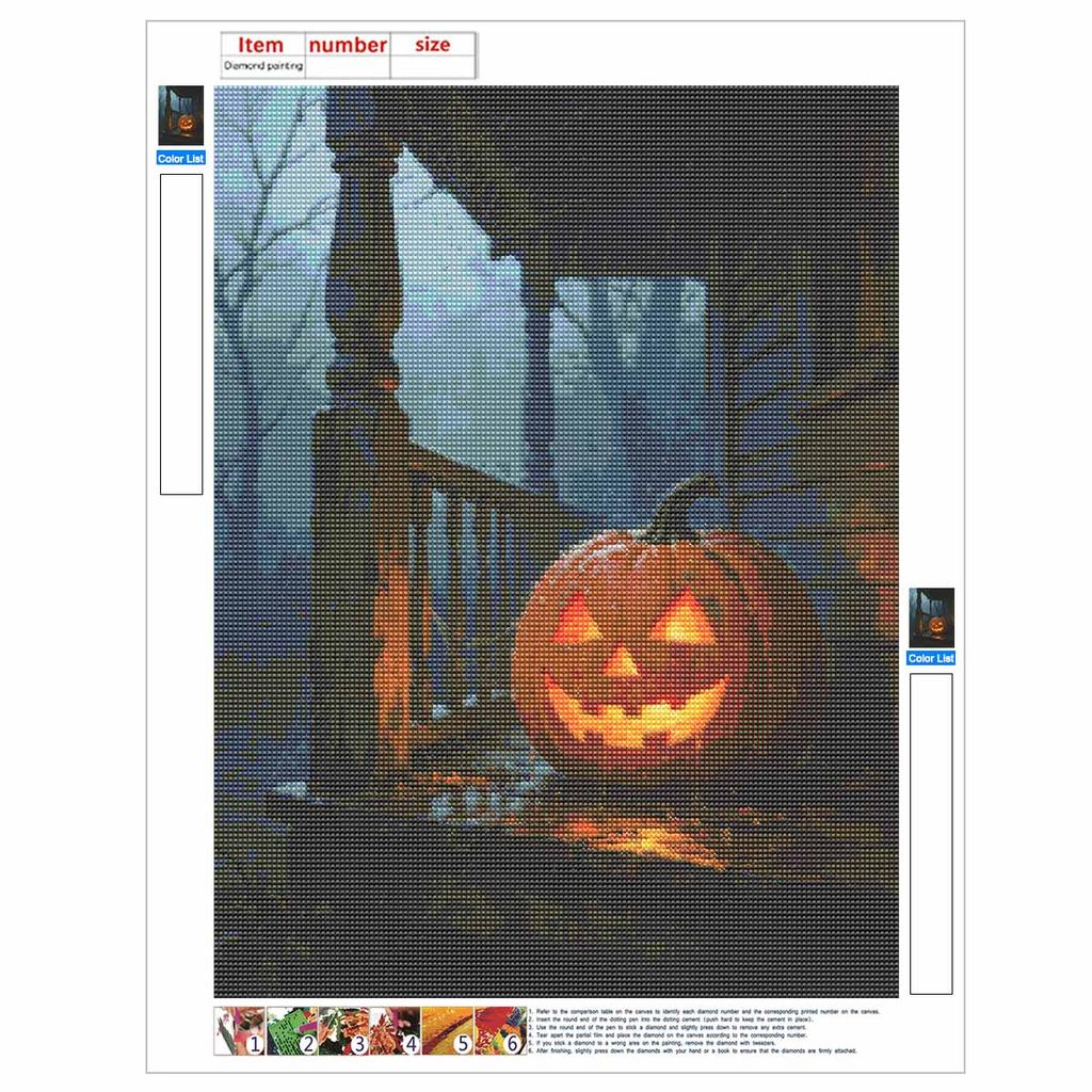 5D Diamond Art Painting Kit Spooky Pumpkin Scene Full Drill Rhinestone Canvas Creative Craft for Home Decoration