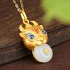Turn the Tide Ox Pendant: Hetian Jade Inlaid Painted Ox Head with Cloisonné Enamel.