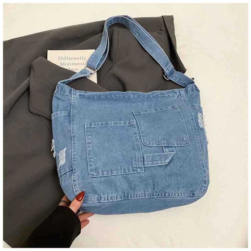 

Повседневная джинсовая сумка-тоут новая модная универсальная сумка через плечо большой вместимости ретро сумка-мессенджер светло-синий