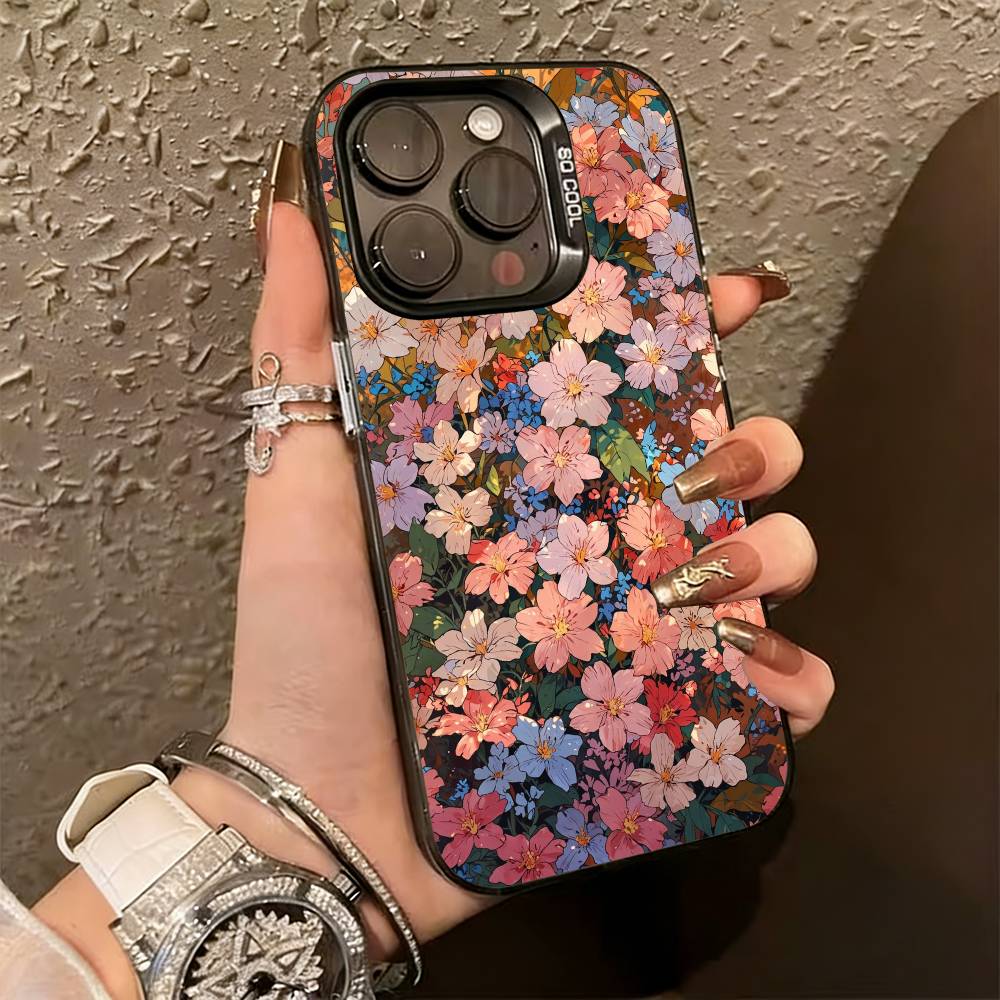 F-flowers Phone Case For iPhone 17,16,15,14,13,12,11 Plus,Pro Max,XS,Colorful Silver Black Cover