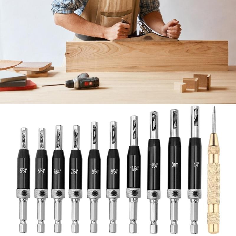 Self Centering Drill Bit set Includes Hex Key & Spare Bits Comprehensive Drill Bit Assortment for Cabinet & Door Hinges