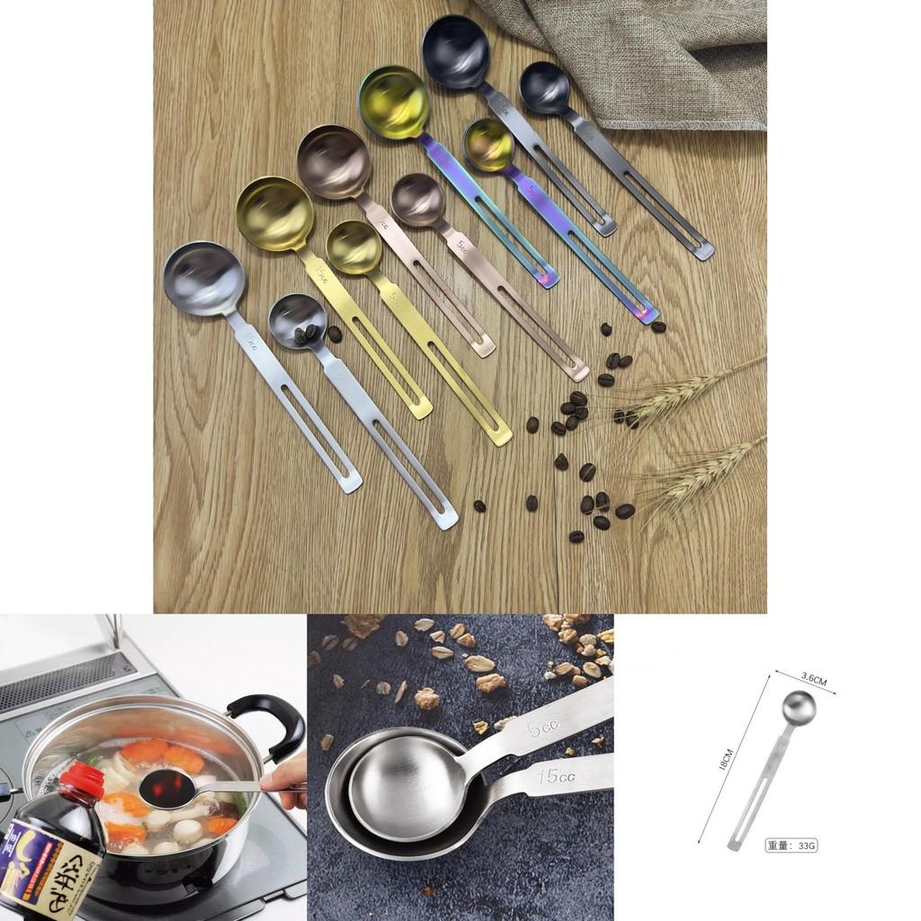 Elegant Silver And Colorful 304 Stainless Steel Long Handle Measuring Spoon Set