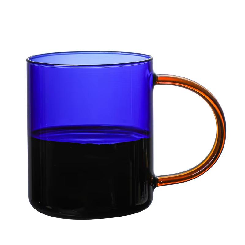 380ml Nordic Colored Glass Coffee Cup Heat Resistant Amber Blue Glass Mug with Handle for Tea Juice Water Household Use