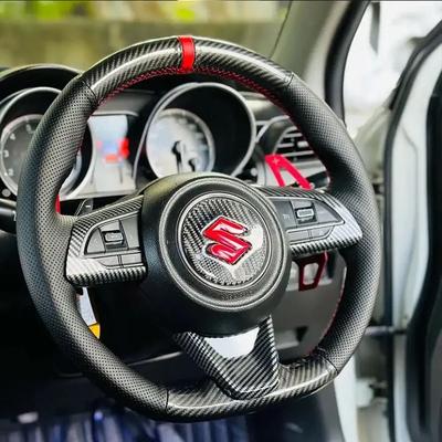 For Suzuki Sierra Swift Sport Teszt Baleno 2018-2024 Hand-stitched Non-slip Black Carbon Suede Car Steering Wheel Cover