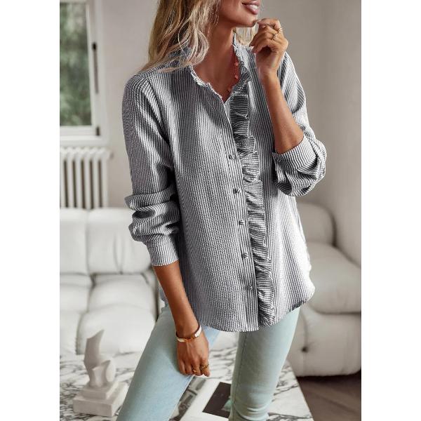 Cămașă Elegantă pentru Femei cu Mânecă Lungă, Drapată, Guler Înalt, Bluză pentru Birou, Cămăși Casual cu Nasturi, Tunici Harajuku, Topuri Simple de Stradă