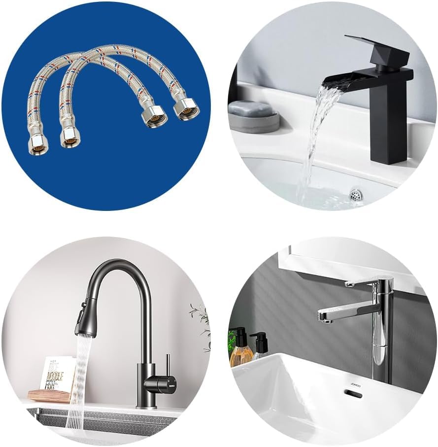 12" Braided Stainless Steel Faucet Supply Lines 3 8" Comp X 1 2" FIP Water Hose Connector for Bathroom Kitchen Sink 2-Piece Set