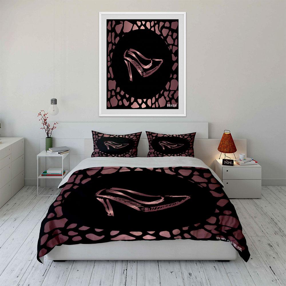 Elegant Shoes Pattern Sets Multiple Sizes Kid'S And Adults' Bedroom Exquisite 3Pc Bedding Set, Gift