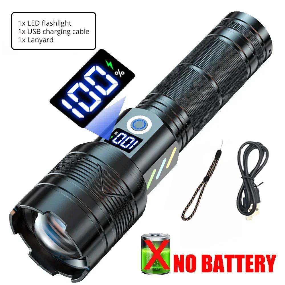 Powerful 60W LED Flashlight USB Rechargeable Tactical 26650 Torch with Power Display Super Bright Long Range Camping Lantern