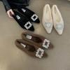 2024 Lässige High Heels Quadratische Zehenpartie Sexy Dicke Sohle Einfarbig Neuer Stil Strassdekoration Retro-Mode Lässige Low-Top-Schuhe