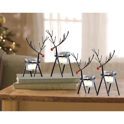 Confezione da 4 Portacandele Tealight Renna con Portacandele in Vetro - Articoli Decorativi per Casa Ufficio Tavolo Interno Esterno (Ferro)