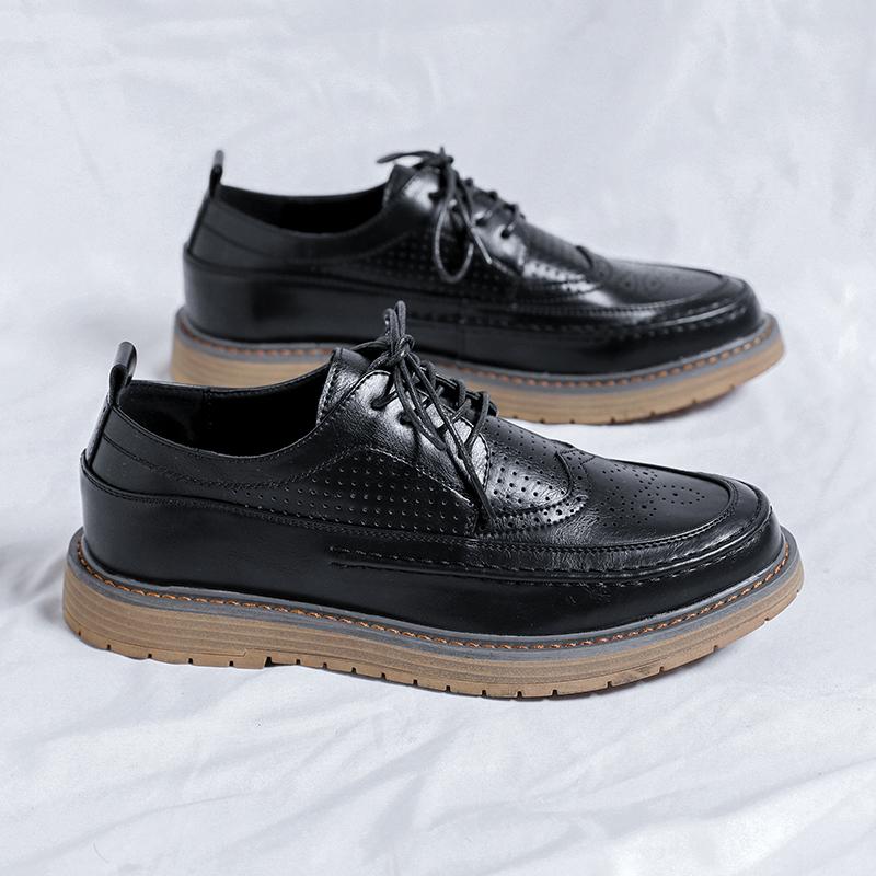 New Leather Platform Oxfords Lace Up Thick Tottom Male Derby Shoes Casual Buckle Loafers Mens Square Toe Formal Dress Shoes Men