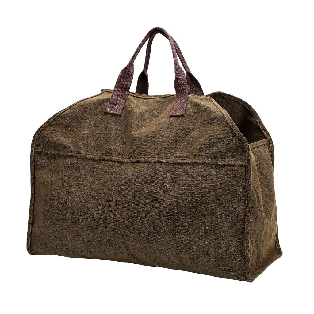 Firewood Carrier Canvas Tote Bag for Outdoor Portable Log Hauling with Protective Gloves Easy Clean Foldable Storage