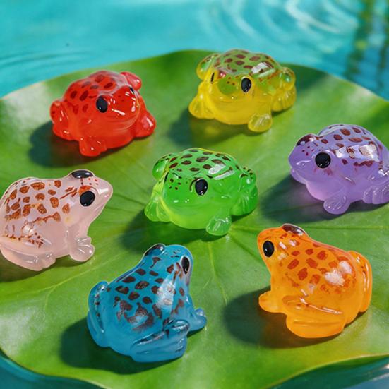 12 Pcs Luminous Mini Resin Frog Figurines Tiny Glow In The Dark Frog Miniature Figures for Moss Landscape Fairy Garden Dollhouse DIY Terrarium Craft
