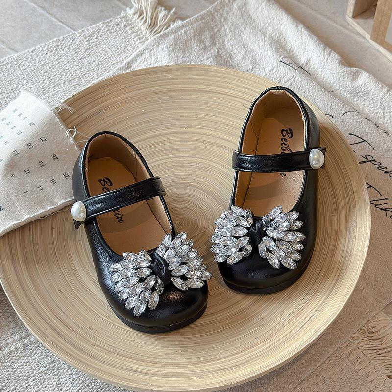 Elegant Rhinestone Mary Jane Girls  Leather Princess Shoes - Spring/Autumn 2026 21 чёрный