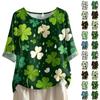 Women's Casual And Comfortable Mid-Length Round-Neck Fashion Print Cotton-Linen Top
