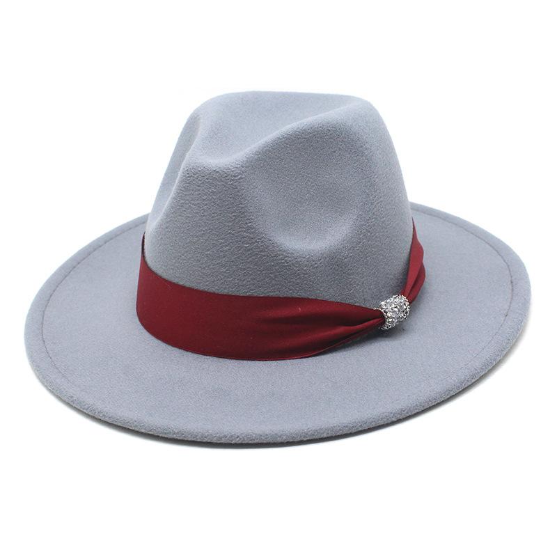 New Fashion Women Men Wide Brim Felt Jazz Fedora Hats Solid Color Party Trilby Wedding Hat Autumn Winter Hats 56-58-60CM