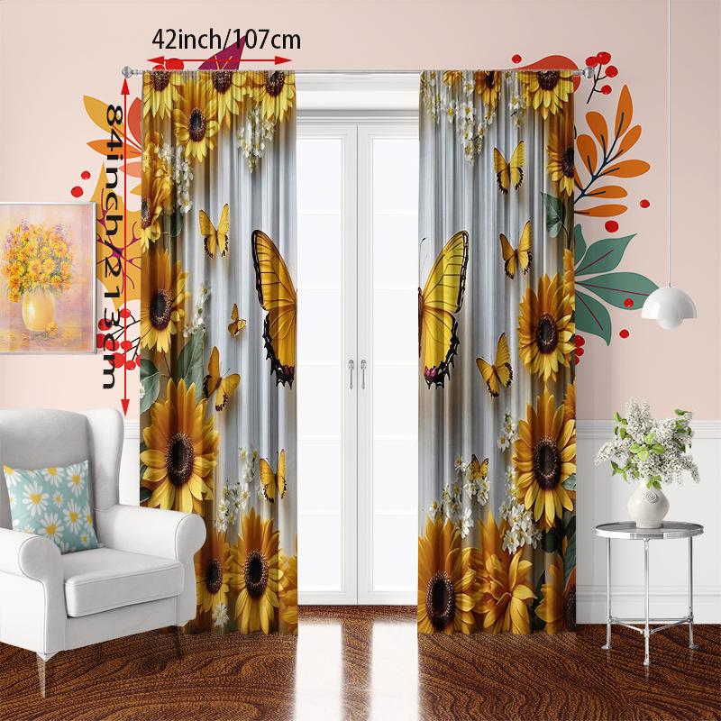 2pcs- Sunflower and Butterfly polyester curtains, pole bag curtains 42*84, bedroom, living room, home room decoration