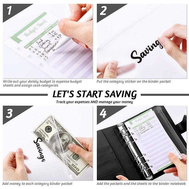 A6 Budget Binders Planner 6 Hole 8 Zipper Envelopes 2 Stickers In One NoteBook Wallet For Save Money Organizer Cash System