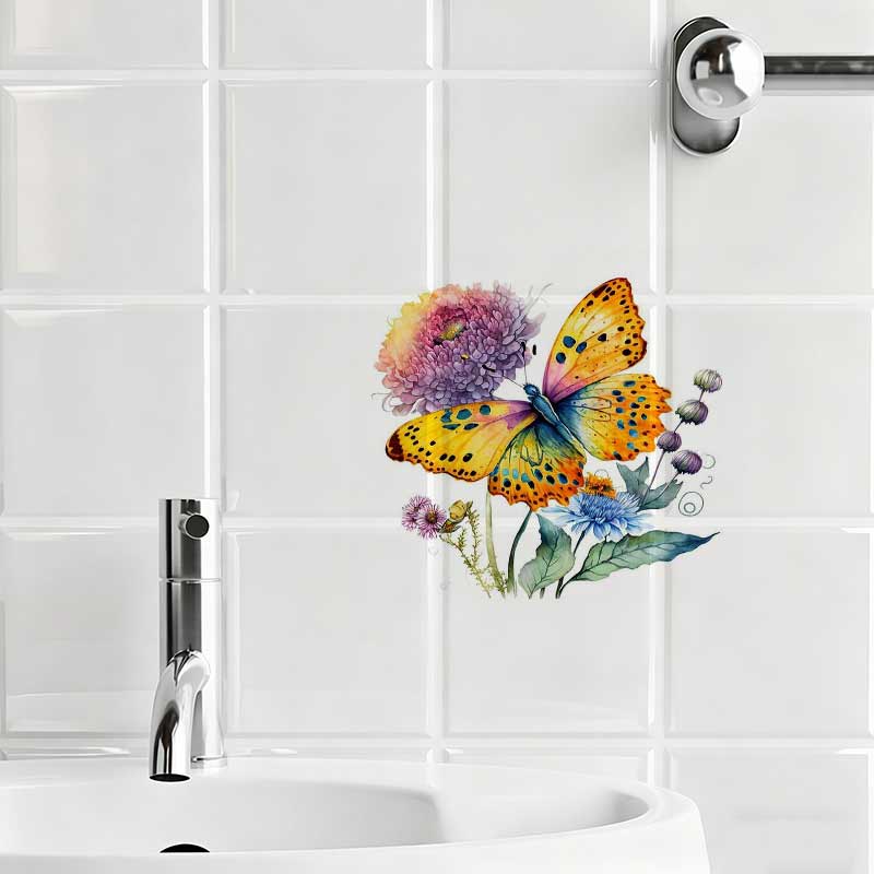 Colorful Butterflies And Flowers Wall Sticker Bathroom Toilet Decor Decals Living Room Cabinet Home Decoration Transparent Waterproof Decals M760