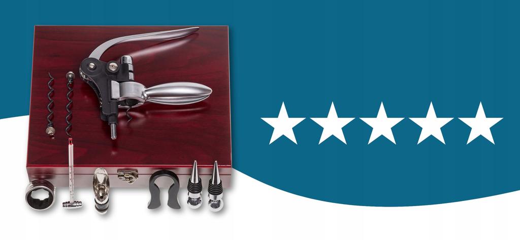 Wine Set In an Elegant Box, Corkscrew, Opener, Thermometer 9 In 1