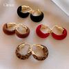 Autumn and winter retro Maillard flocked round leopard print earrings ear buckles personalized temperament earrings