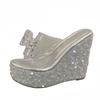 PVC Transparent Women Platform Slipper Fashion Crystal Rhinestone Bowknot High Heels Wedge Sandals Summer Party Dress Shoe