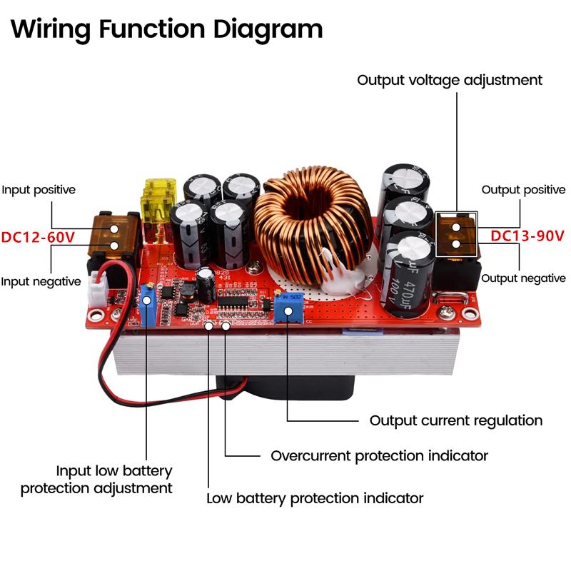 1800W 40A DC-DC Boost Converter Step Up Power Supply Module 12-60V To 13-90V Adjustable Voltage Charger