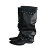 0000 pointed thick heel rivet trouser tube boots women's boots belt buckle pile knight boots versatile high tube but knee boots
