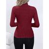 Solid Color Faux Neck Ribbed T-Shirt, Elegant Long Sleeve Slim Fit Hundred Tops for Women