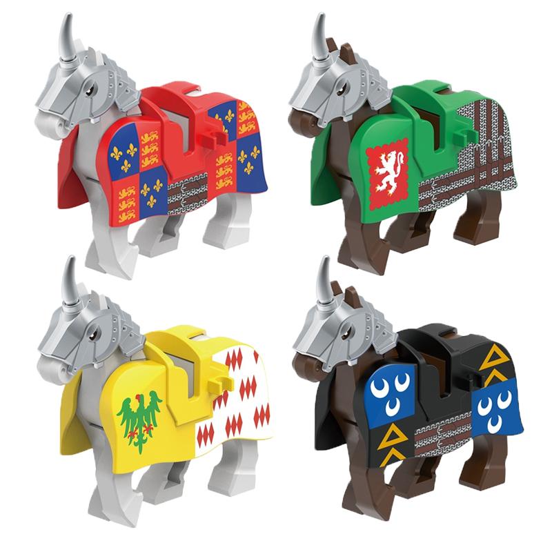MOC Stavební kostky Středověké Vojenské Figurky Vojáků Rytíř Válečný kůň Halyard Vlajka Zvíře Sedlo Držák Mini Kostka Hračka Dárek X025