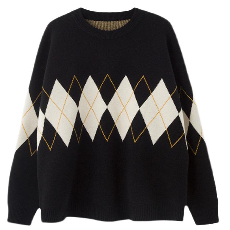 Men's Diamond Pattern Knit Sweater - Autumn/Winter Korean Style, Long Sleeve, Versatile, Trendy, Lazy Fit