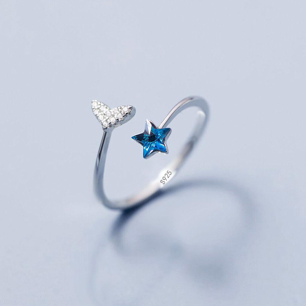 925 Sterling Silver Rings for Women Couple Minimalist Handmade BLue Star Ring Fine CZ Jewelry Birthday Gift Prevent Allergy