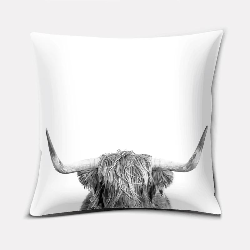 Home Decor Scottish Highland Cow Pattern Super Soft Pillowcase Sofa Cushion Decorative Pillow 45X45Cm