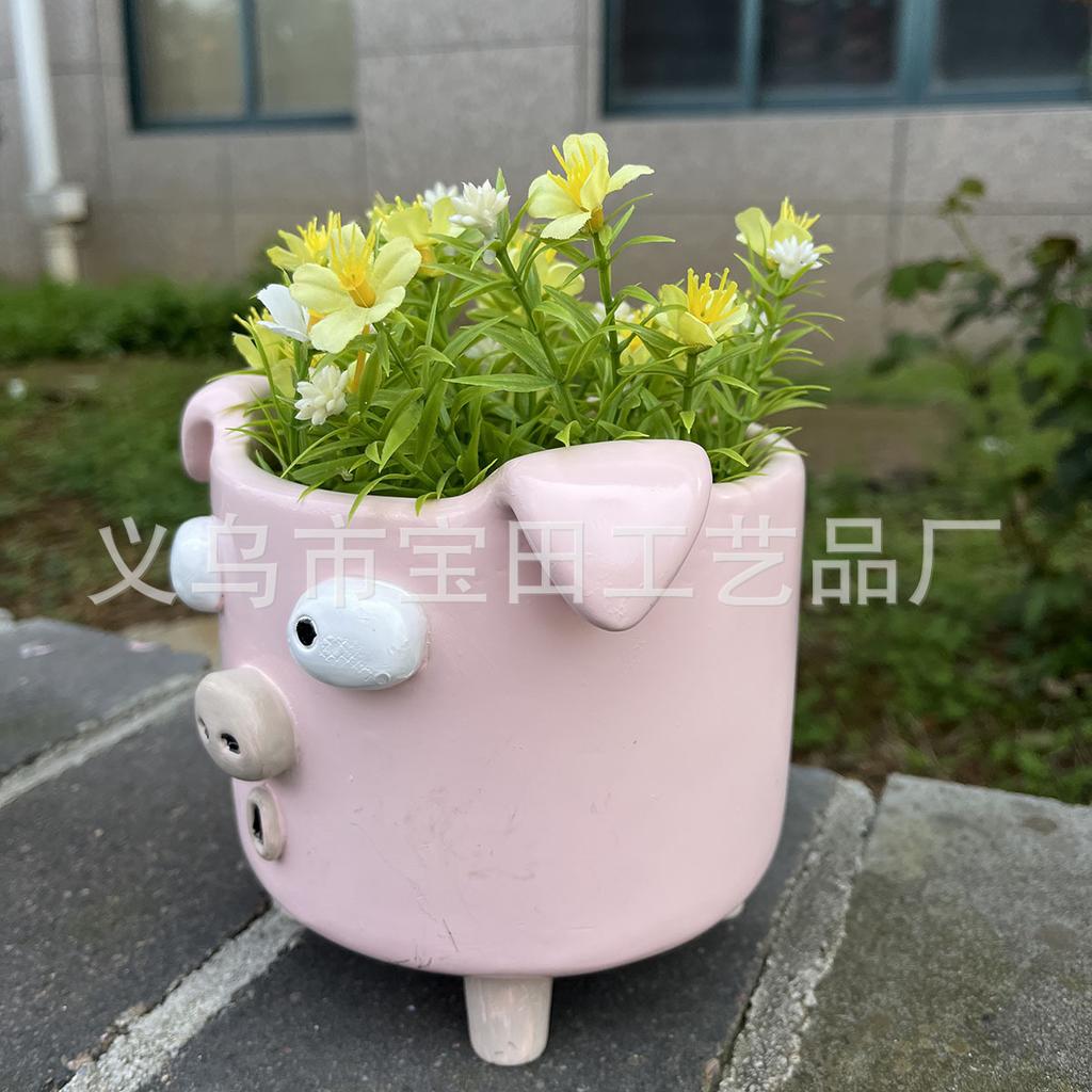 1 Cute Cartoon Piggy-shaped Flower Pot, Creative Cute Resin Animal Statue, Garden and Courtyard Decoration
