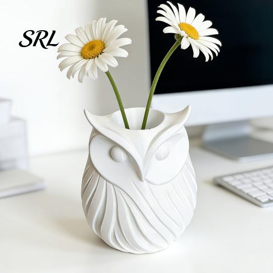Decorative Pen Holder 3D Printed Owl Holder, 2 in 1 Flower Vase Multifunctional Container Desk Organizer, Cute Plastic Makeup Brush Home Office Decor