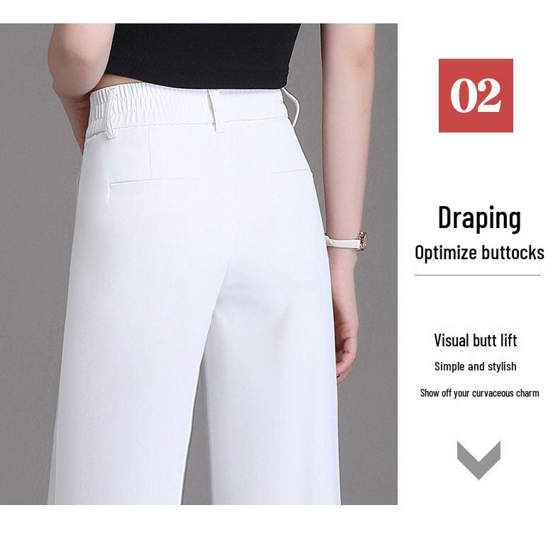 White Drapey High-Waist Wide-Leg Pants for Women - Slimming and Loose Fit for Spring & Autumn 2026