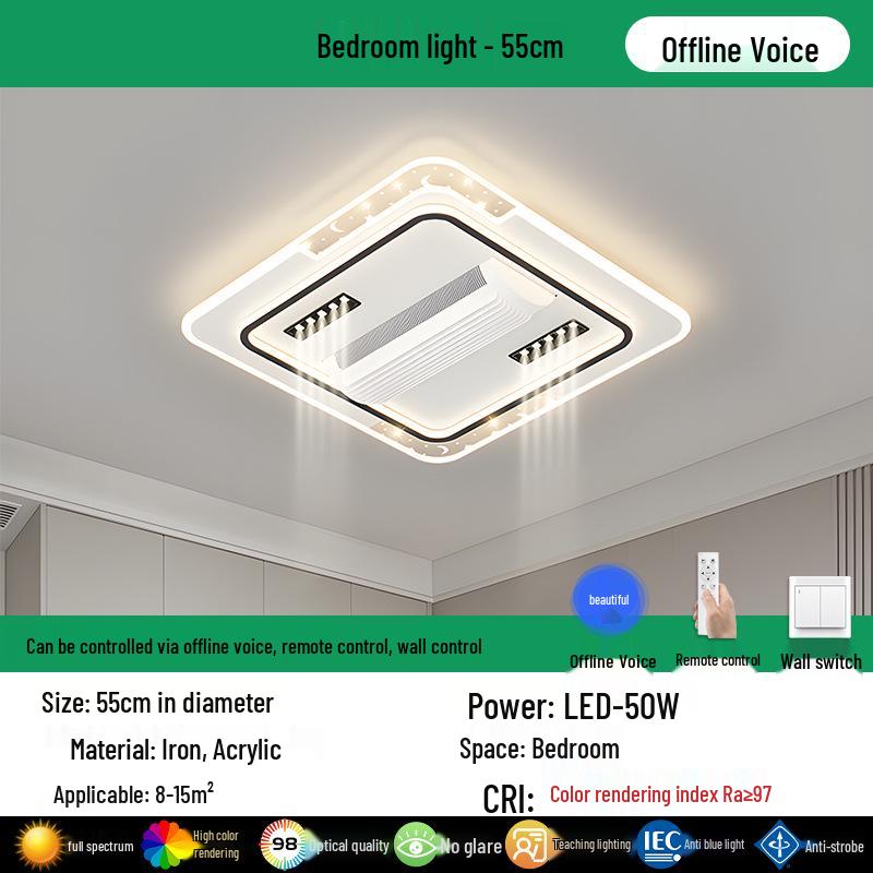 Smart Voice-Activated Leafless Ceiling Fan Light for Home Decor Remote Control + Offline Voice + App + Wall Switch