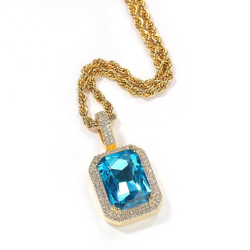 Hip Hop Mocha Fluorescent Square Solid Stone Pendant Necklace Unisex Gift/couple Gift