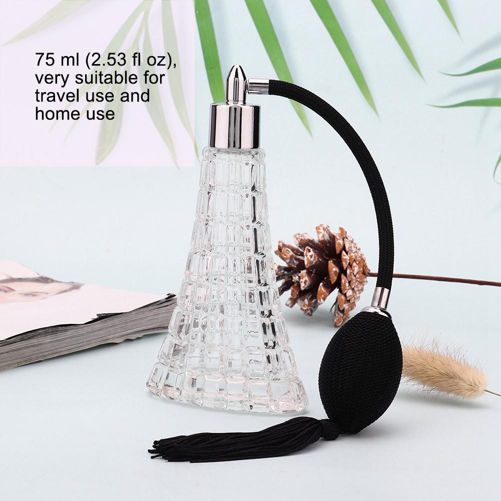 Empty Refillable Glass Vintage Perfume Bottle with Antique Black Bulb Sprayer with Tassel 75ml