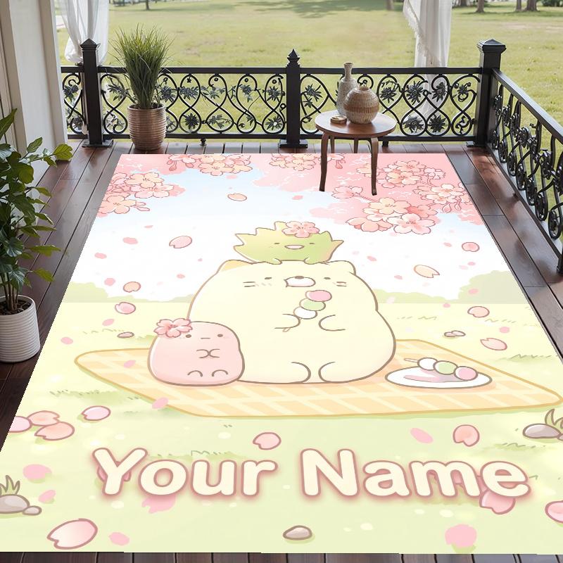 Custom Name Sumikko Gurashi Crystal Velvet Floor Rug Personalized Text Soft Carpet Home Decor