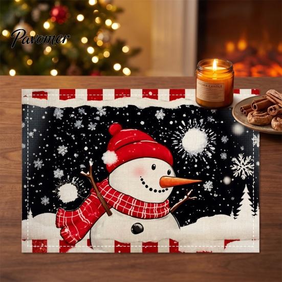 Winter Theme Table Settings Christmas Snowman Placemat, Festive Dining 11.8" x 17.7" Washable Placemats Fabric Place Mat, Heat Insulation Mat