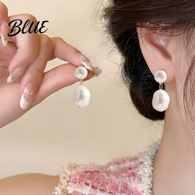 Plier-wrapped Faux Pearl Earrings 1 Pair Women Stud White Dangling