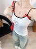 #Summer New Spice Girl Wind Polka Dot Printing Splicing Contrasting Color Sling Vest Female Slim Fixing Belt Chest Pad