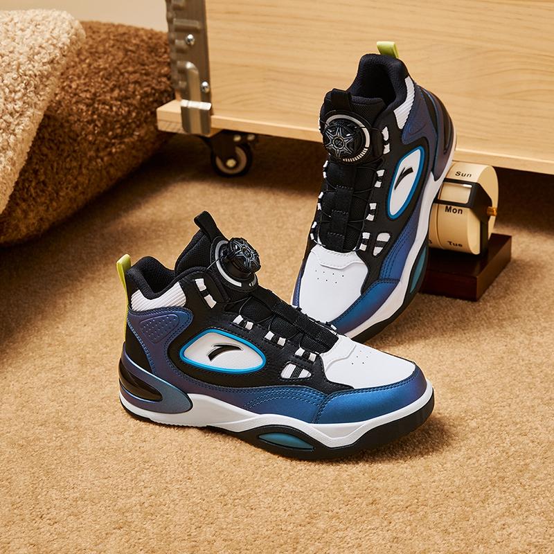 Anta Kids Trendy Versatile Comfortable Lightweight Shock Absorption High-Top Kids Skate Shoes Men Skate Shoes White Black Blue A12448095-3