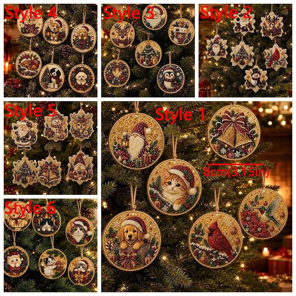 6Pcs Wooden Base Wooden Christmas Ornaments Set Xmas Tree DIY Craft Kit Christmas Party